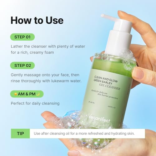 VEGANIFECT Gel-to-Foam Cleanser | Low pH Hydrating Face Wash for Dry & Sensitive Skin | Hydrates & Balances Skin | Korean Vegan Skincare (205ml/6.93 fl oz)