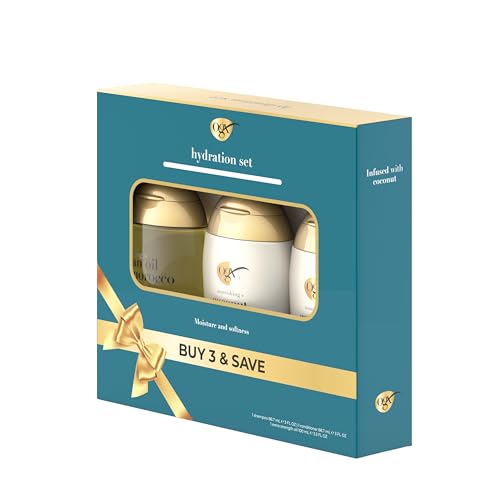 OGX Giftset Nourishing + Coconut Milk Shampoo & Conditioner & Extra Strength Damage Remedy + Coconut Miracle Oil Penetrating Hair Oil (3pc Hydration Set)