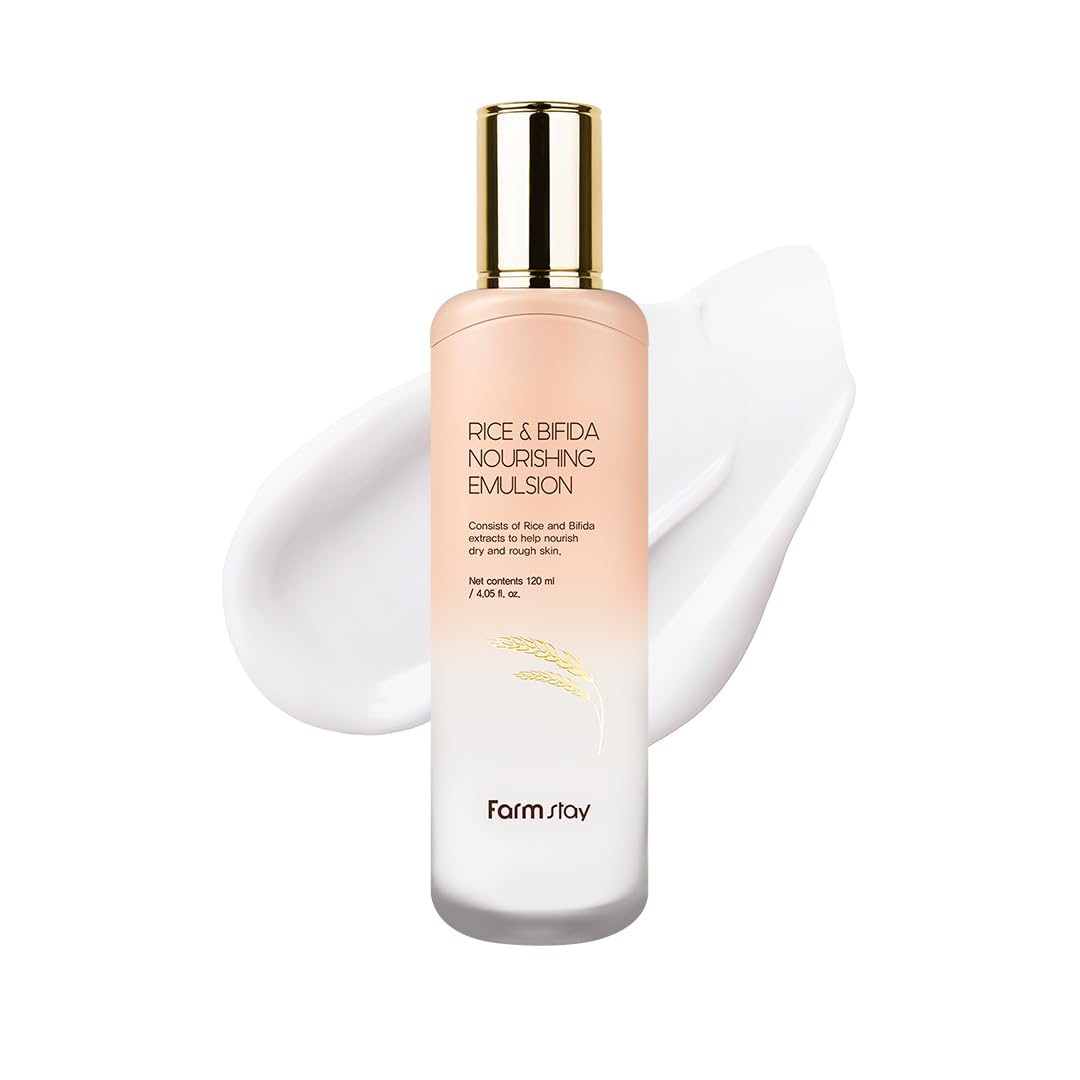 FARMSTAY Rice & Bifida Nourishing Emulsion, Dark Spots Correcting Remover with Niacinamide, Hydrating & Smoothing Rice Moisturizer for Glow Skin, for Women & Men, Korean Skin Care, 4.05 Fl. Oz.