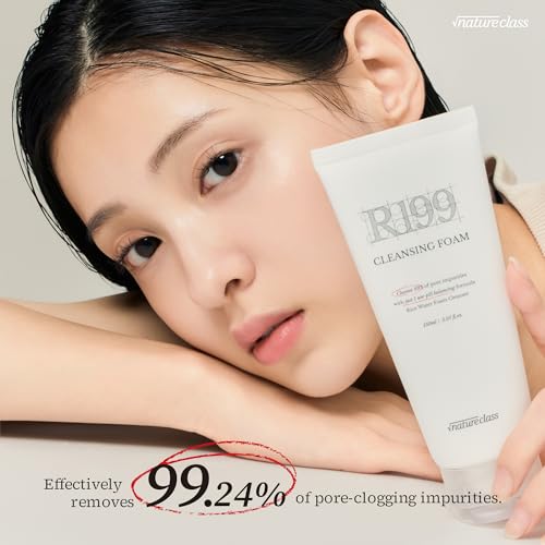 NATURECLASS R199 Gentle Cleansing Foam with Rice Bran Extract–Deep Cleansing,Exfoliating, Hydrating & Low pH Formula for Radiant Skin, Makeup Removal, Korean Skincare 5.07 fl.oz.