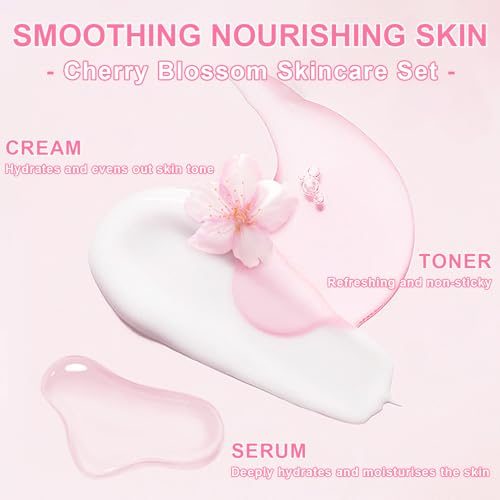 5Pcs Skin Care Set Sakura Women Beauty Gift Sets Korean Skin Care Kit with Cleanser, Face Serum, Face Cream,Toner,Eye Cream, Mud Mask - Skin Care Routine Kit for Women (Sakura)
