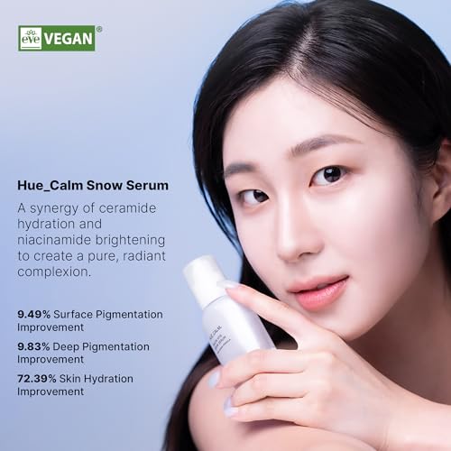 HUECALM Niacin Vita Snow Serum, Korean Skincare for Brightening, Hydration, Oil Control, 3% Niacinamide, Vitamin C Serum & Ceramide, Dark Spot Corrector, Hyperpigmentation Treatment, Gentle Daily Use