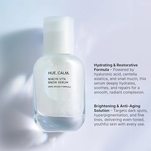 HUECALM Niacin Vita Snow Serum, Korean Skincare for Brightening, Hydration, Oil Control, 3% Niacinamide, Vitamin C Serum & Ceramide, Dark Spot Corrector, Hyperpigmentation Treatment, Gentle Daily Use