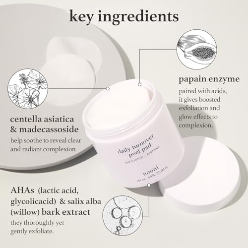 NOONI Facial Toner Pads - Glycolic Acid Exfoliating Pads 80 EA | AHA(Glycolic Acid, Lactic Acid), Pore Pad, Glass Skin, Reduces Fine lines with Panthenol & Hydrating Serum, Korean Skin Care, Kbeauty