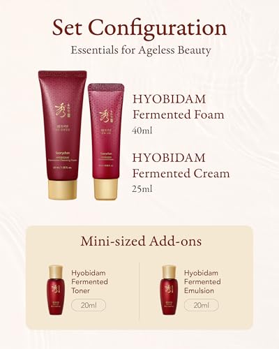 Sooryehan Hyobidam Fermented Travel Kit (Pack of 4) - Herbal korean skincare set with Toner, Emulsion, Cream & Cleansing Foam, featuring Baekhyodan™ & Silver Mushroom. for hydration & elasticity.