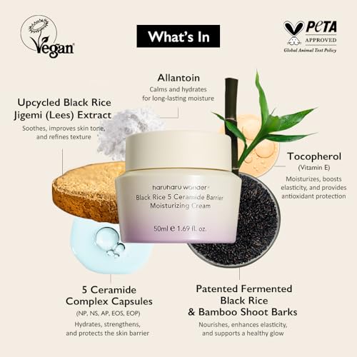 HARUHARU wonder Black Rice 5 Ceramide Barrier Moisturizing Cream, Daily Skin Barrier Care, Long-Lasting Hydration, Soothing & Nourishing, Ceramide Capsules, Korean Skincare, 1.69 fl.oz