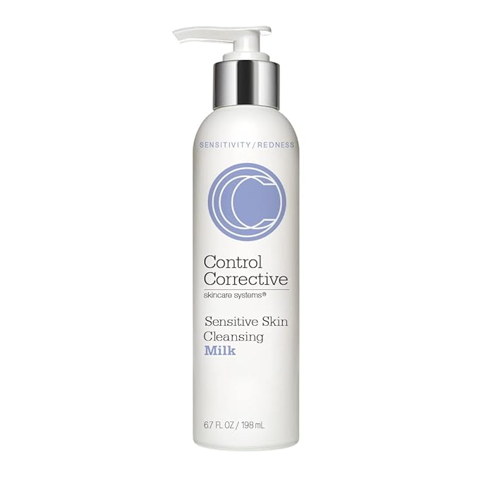 CONTROL CORRECTIVE Sensitive Skin Cleansing Milk, 6.7 Oz - Creamy, Calming Cleanser With Soothing Liden Flower, Gentle, Comfrey, Aloe Vera, Chamomomile Extracts, Removes Make-Up & Daily Build Up