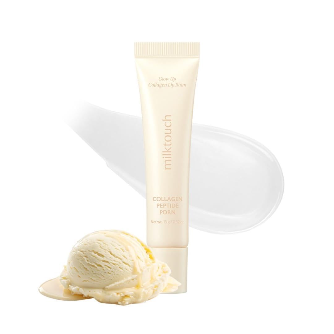 milktouch Vegan Glow Up Collagen Lip Balm–Hydrating Lip Care with Collagen, Peptide, PDRN, Cica & Shea Butter for Dry Lips Repair, Anti-Aging, Non-Sticky Moisturizer for Fuller Lips(15g) #Vanilla Cake