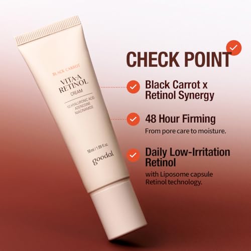 GOODAL Black Carrot Retinol Cream 1.69 fl.oz (50ml) – Beginner Friendly Korean Skin Care Moisturizer with Retinol, Niacinamide, Pore minimizer – 48H Lasting Hydration, Anti-Aging, Daily Cream