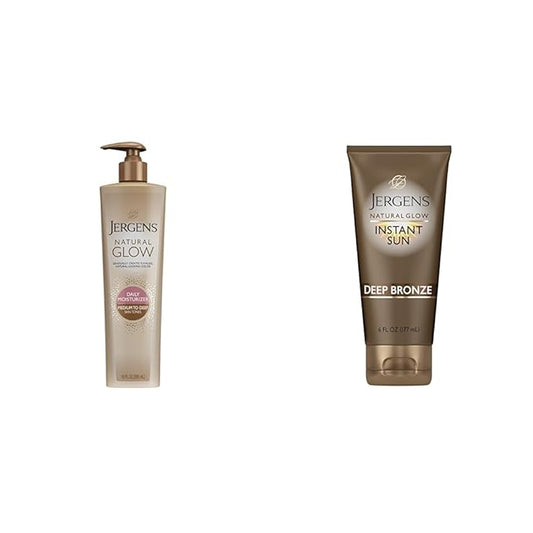 Jergens Natural Glow 3-Day Self Tanner for Medium to Deep Skin Tone, Sunless Tanning Moisturizer & Natural Glow Instant Sun Sunless Tanning Moisturizer + Bronzer, Self Tanner, Deep Bronze
