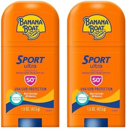 Banana Boat Sport Ultra Sunscreen Stick SPF 50, 1.5oz | Travel Sunscreen, Mini Sunscreen, SPF Stick Sunscreen, Oxybenzone Free Sunscreen, 1.5oz (Pack of 2)
