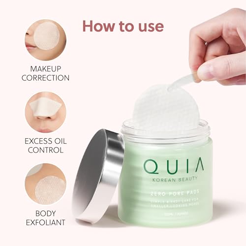 QUIA Dual-Action Toner Pads – Exfoliate and Hydrate Pores in One Step – Soothing PHA Formula for Sensitive Skin – Reduces Blackheads and Blemishes- 70 Textured Pads – Korean Skincare