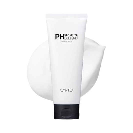 SAM'U PH Sensitive Gel Foam Cleanser | Korean Hydrating Face Wash with Hyaluronic Acid & Centella | Gentle Facial Cleanser for Dry & Sensitive Skin (5.07 Fl. Oz.)