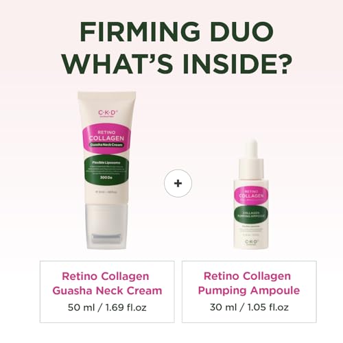 CKD Retino Collagen Gua Sha Neck Cream & Facial Serum Duo Set - Firming, Elasticity Boosting, and Deep Moisturizing. Korean Skincare Gift Set for Special Occasions and Daily Use