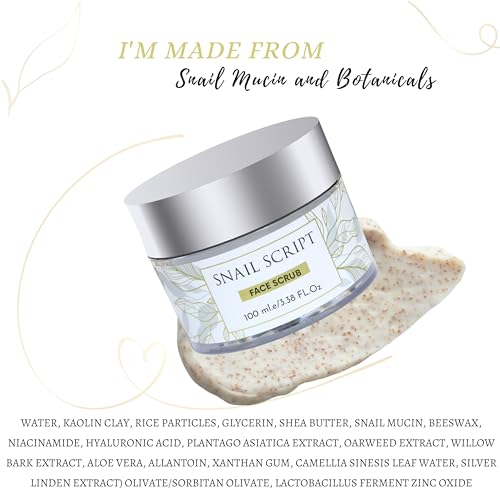 Snail Script Exfoliating Face Scrub, Advanced Snail Mucin Scrub daily deep scrub pore cleansing scrub for Dry & Sensitive Skin, Korean Skin Care Brightening Facial Scrub for youthful dewy skin