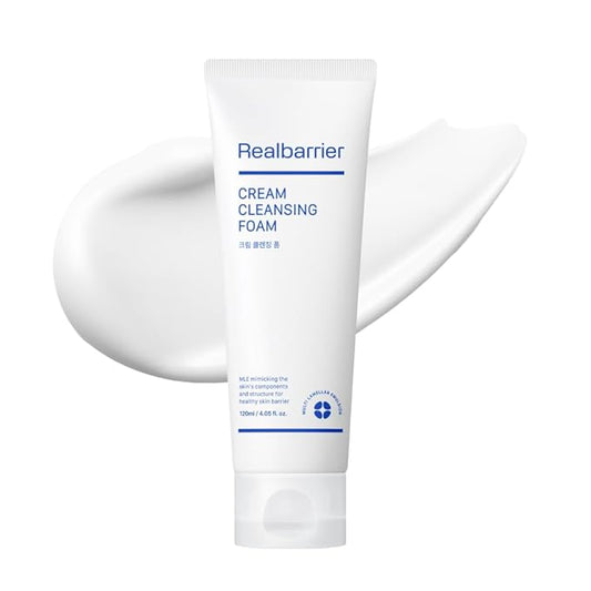 Real Barrier | Cream Cleansing Foam | Skin Barrier Face Wash | Sulfate-Free Amino Acid Moisturizing Face Cleanser | Ceramide Korean Facial Wash | Facial Cleanser for Women and Men | 4.05 fl oz (120ml)