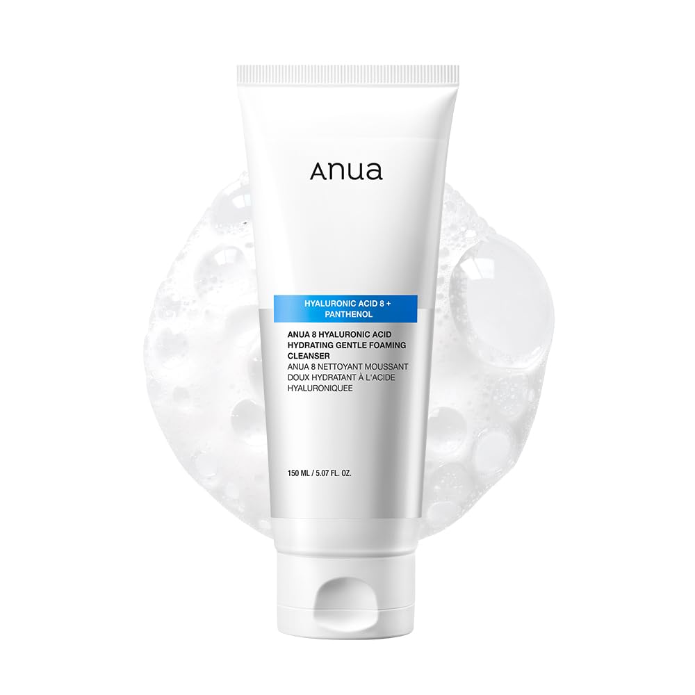 Anua Hydrating Gentle Foaming Cleanser, Hyaluronic Acid, Glycerin, Zinc, Panthenol, Korean Face Wash for Dry Skin, for Double Cleansing, Korean Skincare (150ml/5.07fl oz.)