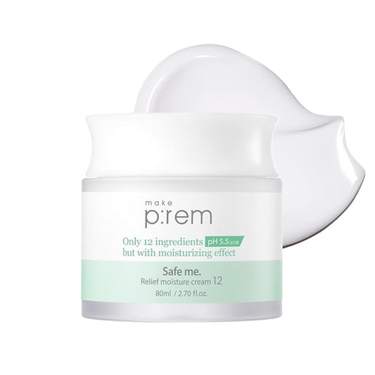 MAKE P:REM Safe Me. Relief Moisture Cream 12, Clinically Proven 48-Hour Hydration, Minimal Ingredients, EWG Green, Korean Skin Care, 2.70 fl. oz., 80ml