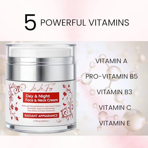 Liv La Fay Retinol Collagen Face & Neck Cream with Ceramides & Hyaluronic Acid – Day & Night K-Beauty Moisturizer – Korean Skincare Ingredients – 1.7 fl oz