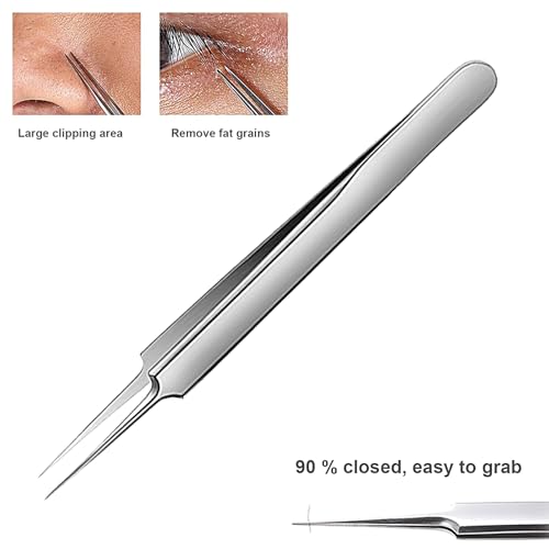 WSYUB Blackhead Tweezers, Blackhead Extractor, Pimple Popper Tool Kit, 3 in 1 Professional Stainless Skin Zit Acne Blemish Whitehead Popping Removing Surgical Tools Set, Silver