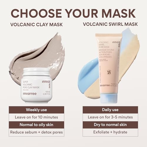 innisfree Volcanic Swirl Pore Clay Mask, 2-in-1 Korean Skincare for Exfoliating & Hydrating, For Oily & Dry Skin