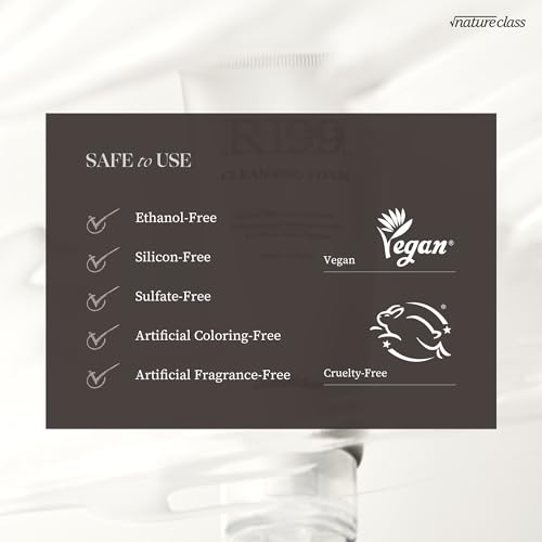 NATURECLASS R199 Gentle Cleansing Foam with Rice Bran Extract–Deep Cleansing,Exfoliating, Hydrating & Low pH Formula for Radiant Skin, Makeup Removal, Korean Skincare 5.07 fl.oz.