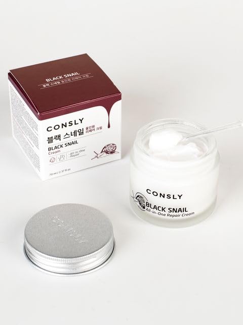 CONSLY_Black Snail All-In-One Repair Cream, Regenerating Moisturizer, Reduces Wrinkles, Improves Texture, Deeply Hydrating, For All Skin Types, 70ml