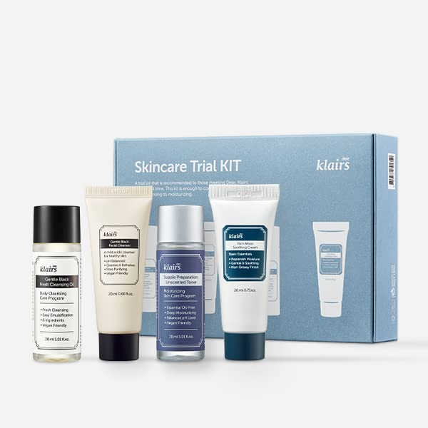 [DearKlairs] Skincare Trial Kits, Valentine's Galentine's Day Gifts, 4 minis, cleansing oil, cleanser, toner, cream, Travel must haves, Gifts for Women, mom