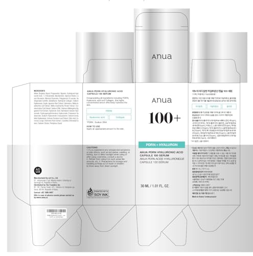 Anua PDRN Hyaluronic Acid Capsule 100 Serum, Radiant Face Serum, Hyaluronic Acid, Hydration, Moisture Plumping effect, Natural color, Fragrance free, Korean Skincare, 30ml / 1.01 fl. oz