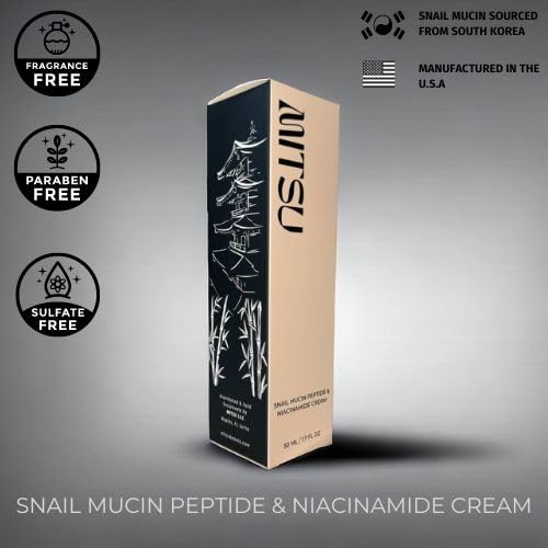 MITSU Snail Mucin Face Cream with peptides, Matrixyl 3000, argilerine, niacinamide, Anti-Aging, Wrinkles, Fine lines, Rejuvenation, sulfates free, parabens free, cruelty free Korean Skincare