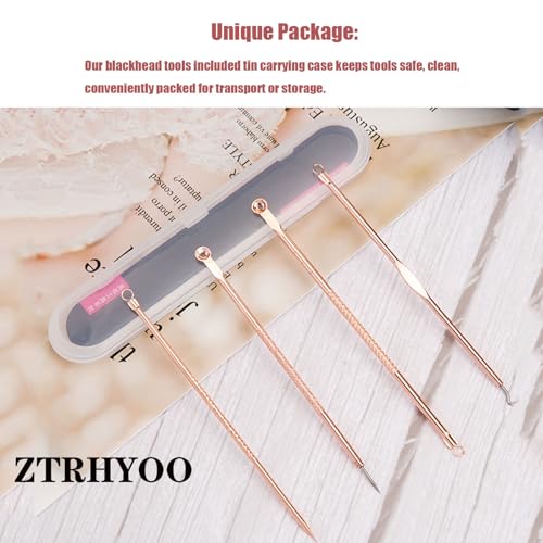 ZTRHYOO Blackhead Remover Pimple Comedone Extractor Tool Best Acne Removal Kit - Treatment for Blemish, Whitehead Popping, Zit Removing for Risk Free Nose Face Skin with Case(Rose, 4 Piece Set)