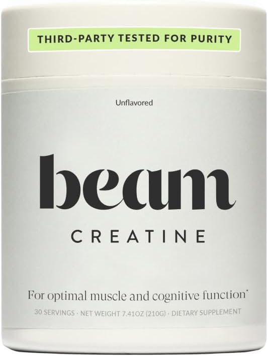 Beam Creatine Monohydrate Powder - Micronized Creatine for Muscle Growth, Strength, Endurance & Recovery - Unflavored, Fast-Dissolving, Workout Supplement for Men & Women, Keto & Vegan - 30 Servings
