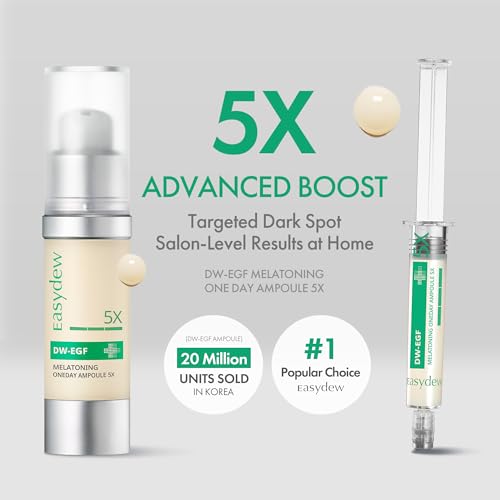 Easydew DW-EGF Melatoning Ampoule 5X - Hydrating Dark Spot Serum with Niacinamide & Glutathione for Uneven Patches - Fast Absorbing Day & Night Ampoule Korean Skin Care (Bottle 1.01 fl oz, EGF 5X)