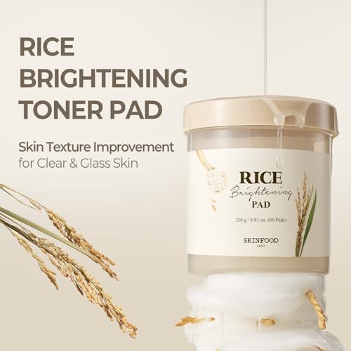 SKINFOOD Rice Daily Toner Pad, Korean Skincare Face Toner with 100% Cotton Pads for Glow Glass Skin, Natural Rice Water Milk, Hydrating, Exfoliating, Glowing, Vegan, 8.81 oz (60 Pads)