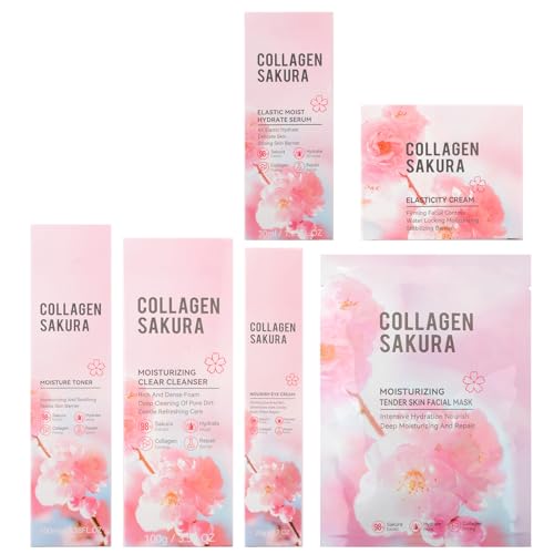 Sakura Skin Care Set for Teen Girls, 10-In-1 Travel Skin Care Kits with Collagen, Hydrates & Soothes, Cherry Blossom Skincare Gift Set for Teens & Women, Moisturize & Repair Skin, Daily Skin Care