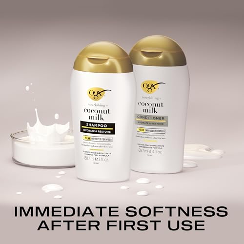 OGX Giftset Nourishing + Coconut Milk Shampoo & Conditioner & Extra Strength Damage Remedy + Coconut Miracle Oil Penetrating Hair Oil (3pc Hydration Set)