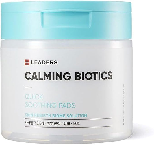 LEADERS Calming Biotics Toner Pad - Quick Soothing Instant Relief and Hydration for Dry and Sensitive Skin, 6-Type Cica Liposome Complex, and Plant Mucin Korean Skincare 80 Pads x 170ml
