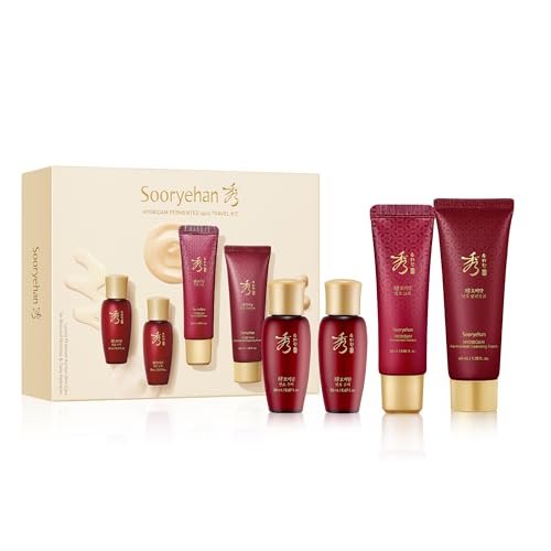 Sooryehan Hyobidam Fermented Travel Kit (Pack of 4) - Herbal korean skincare set with Toner, Emulsion, Cream & Cleansing Foam, featuring Baekhyodan™ & Silver Mushroom. for hydration & elasticity.
