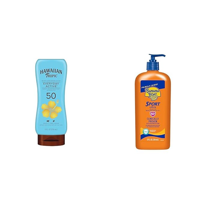 Hawaiian Tropic and Banana Boat Sunscreen Lotions SPF 50, 8oz and 12oz