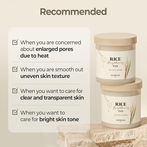 SKINFOOD Rice Daily Toner Pad, Korean Skincare Face Toner with 100% Cotton Pads for Glow Glass Skin, Natural Rice Water Milk, Hydrating, Exfoliating, Glowing, Vegan, 8.81 oz (60 Pads)