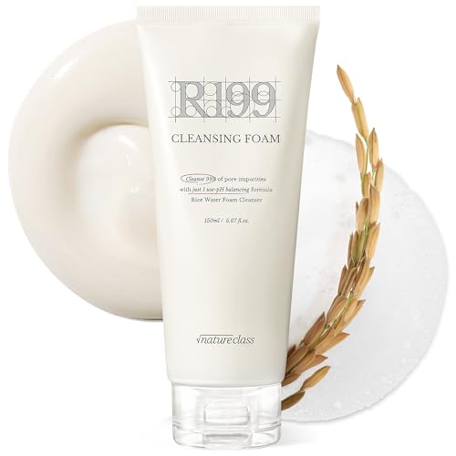 NATURECLASS R199 Gentle Cleansing Foam with Rice Bran Extract–Deep Cleansing,Exfoliating, Hydrating & Low pH Formula for Radiant Skin, Makeup Removal, Korean Skincare 5.07 fl.oz.