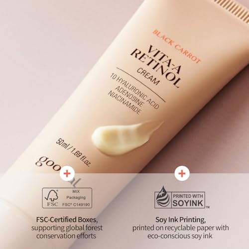 GOODAL Black Carrot Retinol Cream 1.69 fl.oz (50ml) – Beginner Friendly Korean Skin Care Moisturizer with Retinol, Niacinamide, Pore minimizer – 48H Lasting Hydration, Anti-Aging, Daily Cream