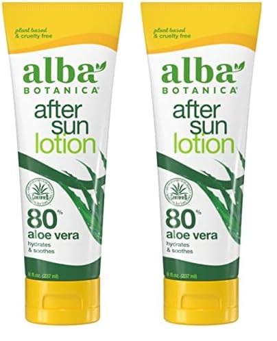 Alba Botanica Aloe Vera Lotion for Skin, Soothing After Sun Treatment for Face and Body, Made with Purity Certified 80% Aloe Vera Gel Formula, 8 fl. oz. Tube (Pack of 2)