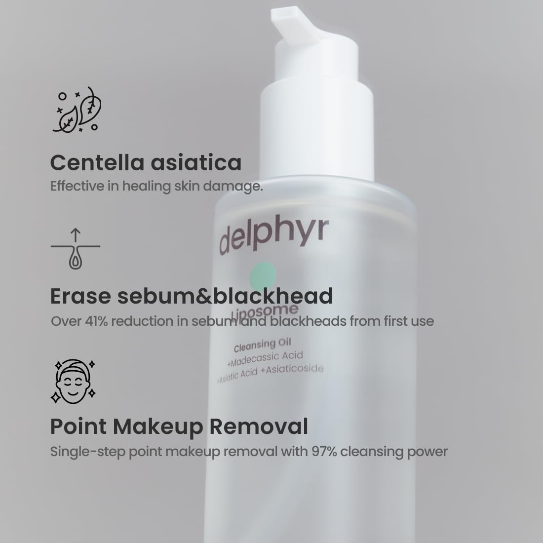 delphyr Liposome Daily Cleansing Oil, Gentle Makeup & Blackhead Remover for Sensitive Skin with Centella Asiatica TECA, Korean Skincare for Trouble Care (6.76 fl. oz., 200ml)