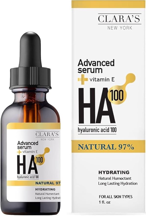 CLARA'S NEW YORK Advanced Hydrating Hyaluronic Acid Facial Serum with Vitamin E – Intense Hydration, Plumping & Anti-Aging – Lightweight, 30ml / 1 Fl Oz – Made in USA