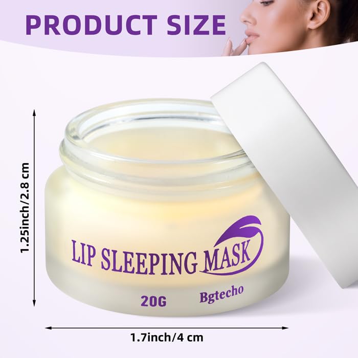 Bgtecho Lip Mask Overnight,Lip Collagen Lip Sleeping Mask With Peptide Complex,Moisturizing Lip Balm for Lip Care Cracked Lips,Dry Lips,Lip Wrinkles Repair,Nourish & Hydrate(20g)