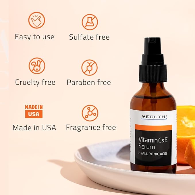 YEOUTH Vitamin C Face Serum with Hyaluronic Acid, Hydrating Vitamin C Serum for Face, Targets the Appearance of Dull Spots 2oz