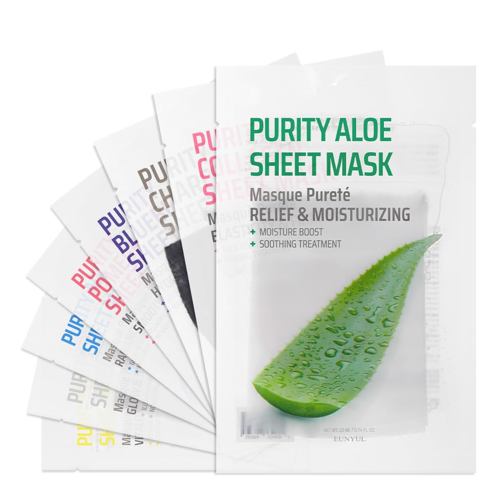 EUNYUL [PACK OF 16 Purity Facial Sheet Mask Pack 16 types Korean Skincare Hydrating & Nourishing & Natural Ingredients for All Skin Type