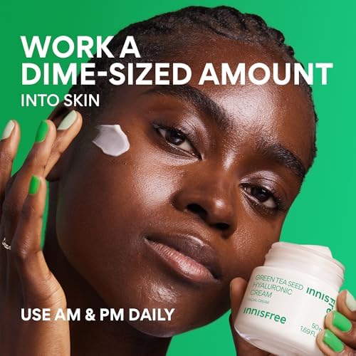 innisfree Green Tea Seed Hyaluronic Acid Cream With Barrier Boosting Complex and Ceramide, Korean Hydrating Face Moisturizer and Balancing Cream
