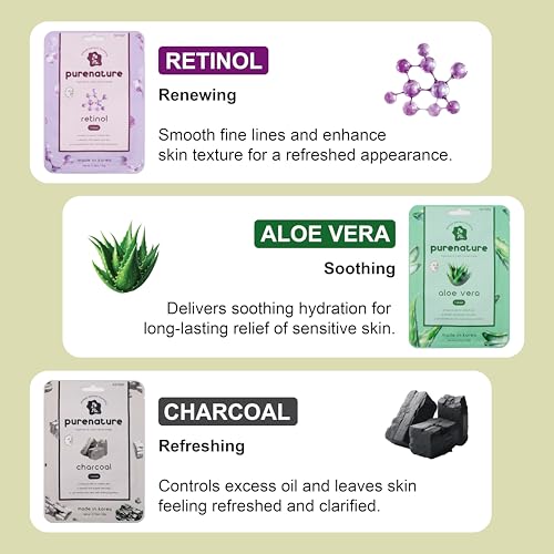 PB&Jay Purenature Hydrate and Calm Facial Mask - 12 Pack Acai Berry,Vita c,retinol and more, Made in Korea, Face Mask Skincare for Hydration, Skincare Face Mask, Moisturizing Mask for Sensitive Skin